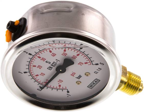 Glycerin-Manometer senkrecht (CrNi/Ms), 63mm, -1 bis 5 bar