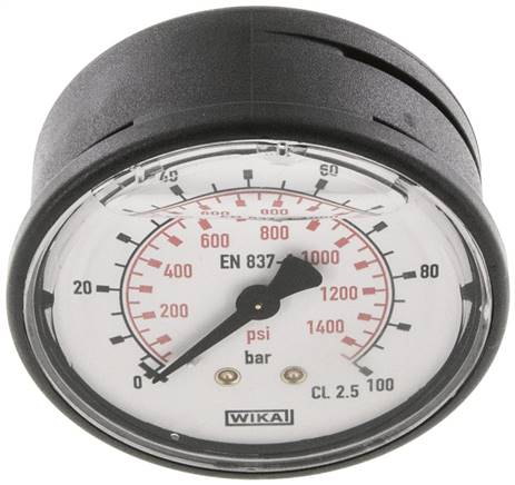 Glycerin-Manometer waagerecht (KU/Ms), 63mm, 0 - 100 bar