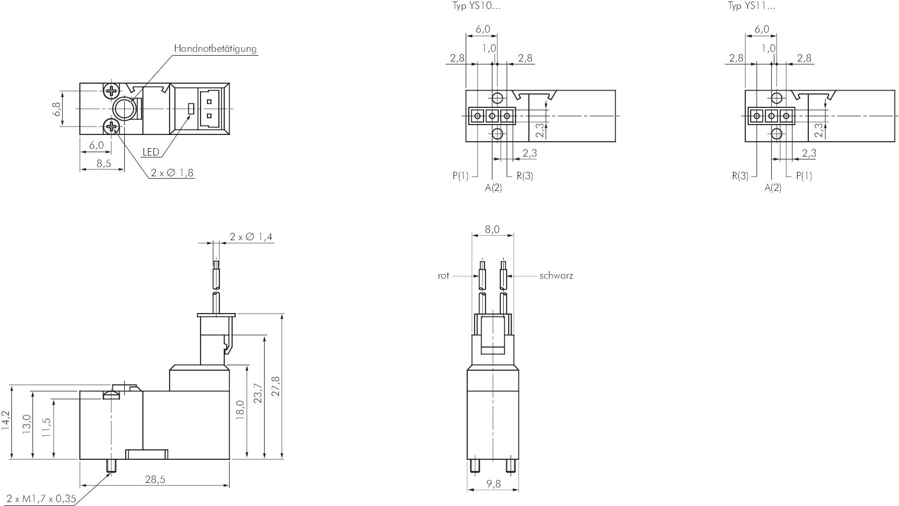 3/2-Wege Magnetventil,Flansch, Federrückstellung (NC), 24 V=, Flansch (5,6 x 6,8)