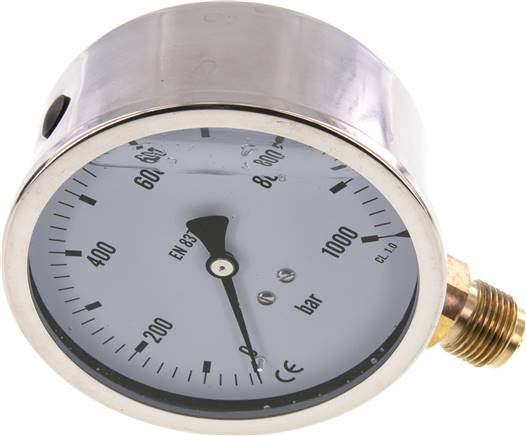 Glycerin-Manometer senkrecht (CrNi/Ms),100mm, 0 - 1000 bar -Eco-Line