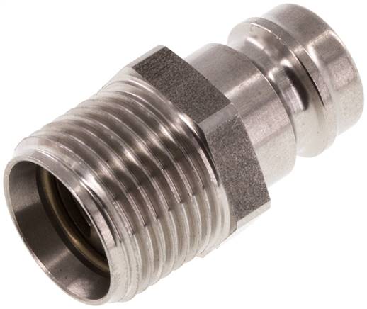 Temperierkupplungsstecker 13mm Zapfen,G 3/8"(AG), Edelstahl, beidseitig absperrend