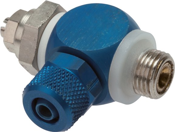 Drosselrückschlagventil G 1/4"-8 x 6mm, abluftregelnd (B), Aluminium, Schlitzschraube und Kontermutter