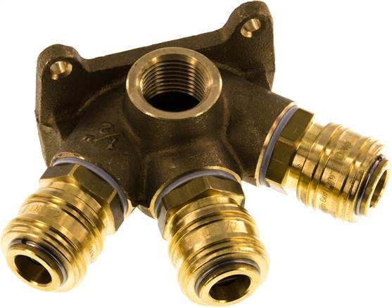 Wanddose mit 2 x G 1/2" und 3 x Schnellkupplungen NW 7,2