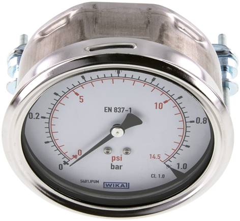 Einbaumanometer, 3-kant-Frontring, 100mm, 0 - 1 bar