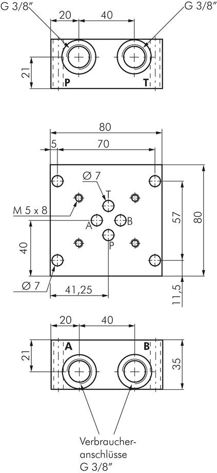 Anschlussplatte NG 6, 6-fach