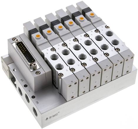 Ventilterminal 6x5/2-Wege, Multipol, G 1/8" an Ventilen (oben)