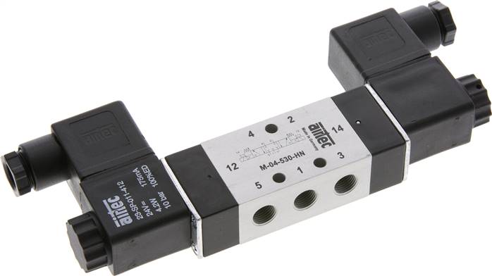 5/3-Wege Magnetventil, G 1/8", Mittelstellung geschlossen, 24 V=, NW 4