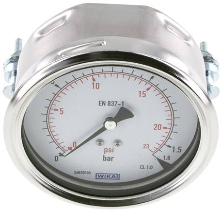 Einbaumanometer, 3-kant-Frontring, 100mm, 0 - 1,6 bar