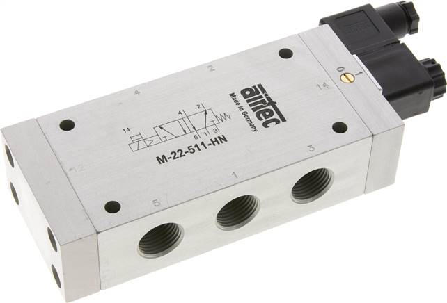 5/2-Wege Magnetventil, G 1/2", Feder, 24 V=