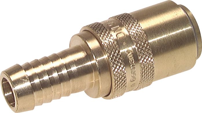 Temperier-Schnellkupplung (Winkel 90°) 13mm Zapfen, 13 (1/2")mm Schlauch, für Stecker beidseitig absperrend mit Entriegelungssicherung