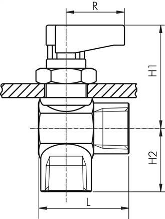 Messing-Mini-Winkelkugelhahn, G 1/8", PN 20, Schalttafelm