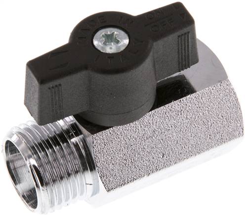 Messing-Minikugelhahn G 1/2" Innengewinde / Außengewinde, PN 15, Flügelgriff