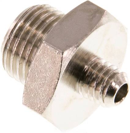 Doppelnippel G 1/8"-M 5, Messing vernickelt