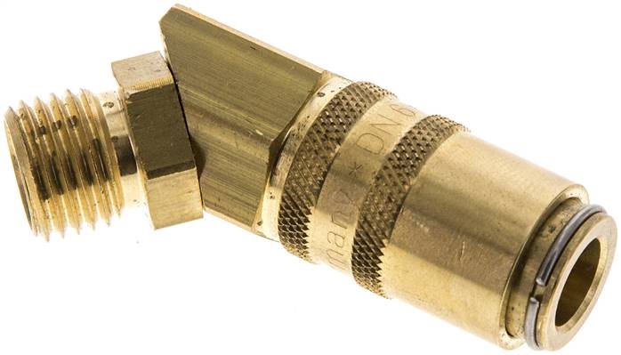 45°-Temperier-Schnellkupplung 9mm Zapfen,M 14x1,5(AG), Messing, mit Entriegelungssicherung