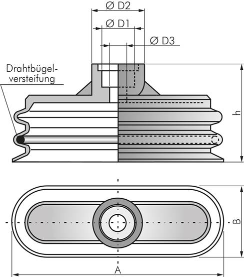 Ovalbalgsauger, 75 x 25mm, Hub 10,5mm, NBR (60A, grau)