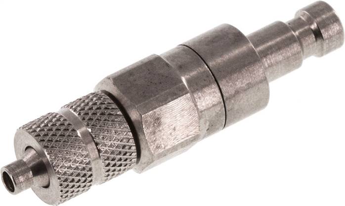 Kupplungsstecker (NW2,7) 4,3x3mm Schlauch, Edelstahl, beidseitig absperrend