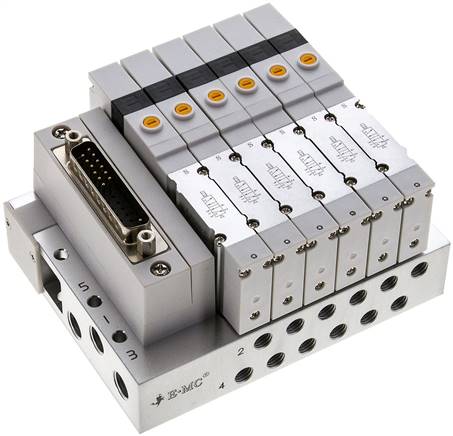 Ventilterminal 6x5/2-Wege, Multipol, M 7 an Grundplatte (seitlich)