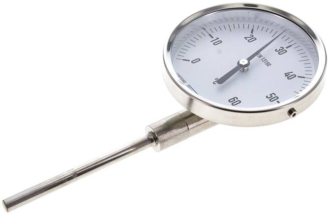 Bimetallthermometer, senkrecht D100/0 bis +60°C/100mm, Edelstahl