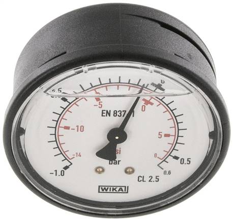 Glycerin-Manometer waagerecht (KU/Ms), 63mm, -1 bis 0,6 bar
