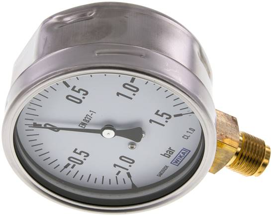 Manometer senkrecht (CrNi/Ms), 100mm, -1 bis 1,5 bar