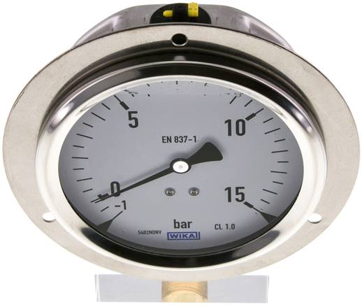 Glycerin-Einbaumanometer,Frontring, 100mm, -1 bis 15 bar