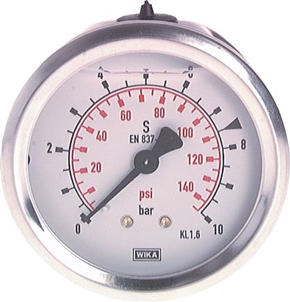 Glycerin-Manometer waagerecht (CrNi/Ms),63mm, 0 - 25bar