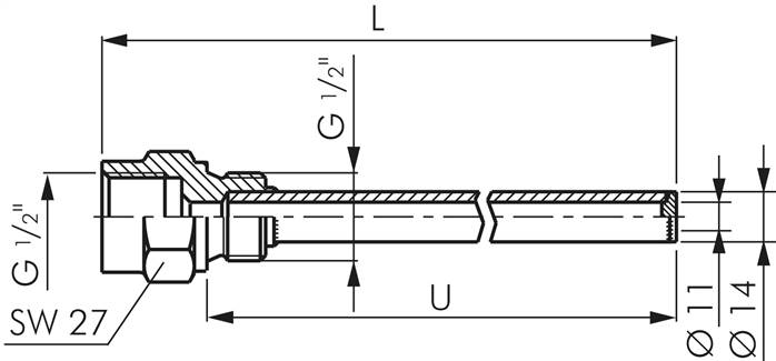 Schutzrohr f. Maschinenthermometer, 100mm, Messing