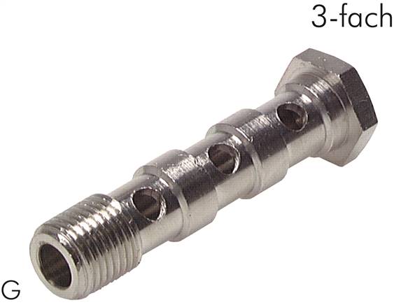Hohlschraube, 3-fach G 1/2"-89mm, Messing vernickelt