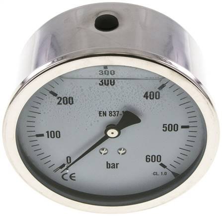 Glycerin-Manometer waagerecht (CrNi/Ms),100mm, 0 - 600bar -Eco-Line