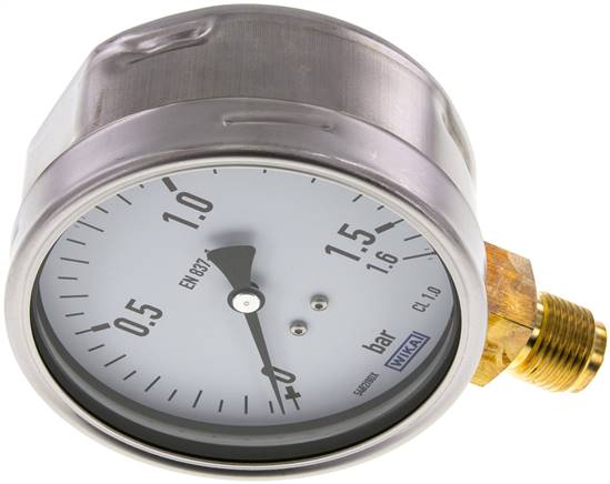 Manometer senkrecht (CrNi/Ms), 100mm, 0 - 1,6 bar