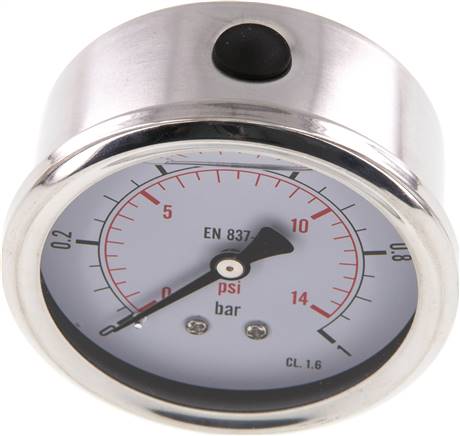 Glycerin-Manometer waagerecht (CrNi/Ms),63mm, 0 - 1bar -Eco-Line