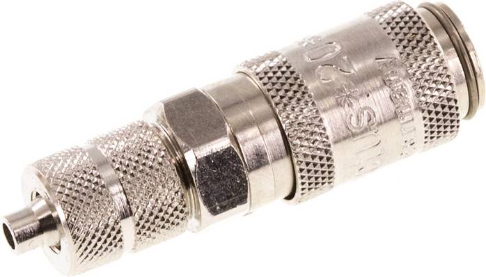 Schnellkupplung (NW2,7) 4,3x3mm Schlauch, Messing vernickelt, für Stecker beidseitig absperrend