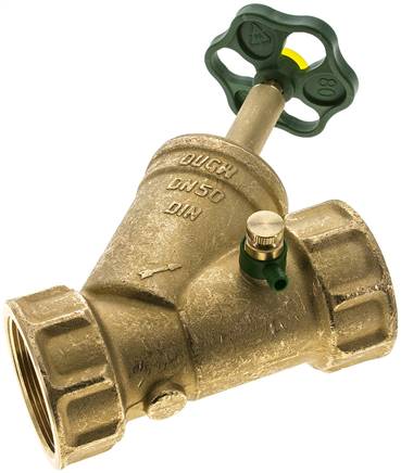 Schrägsitz-Absperrventil, Rp 2", PN 10, Messing, DVGW, mit Entleerung