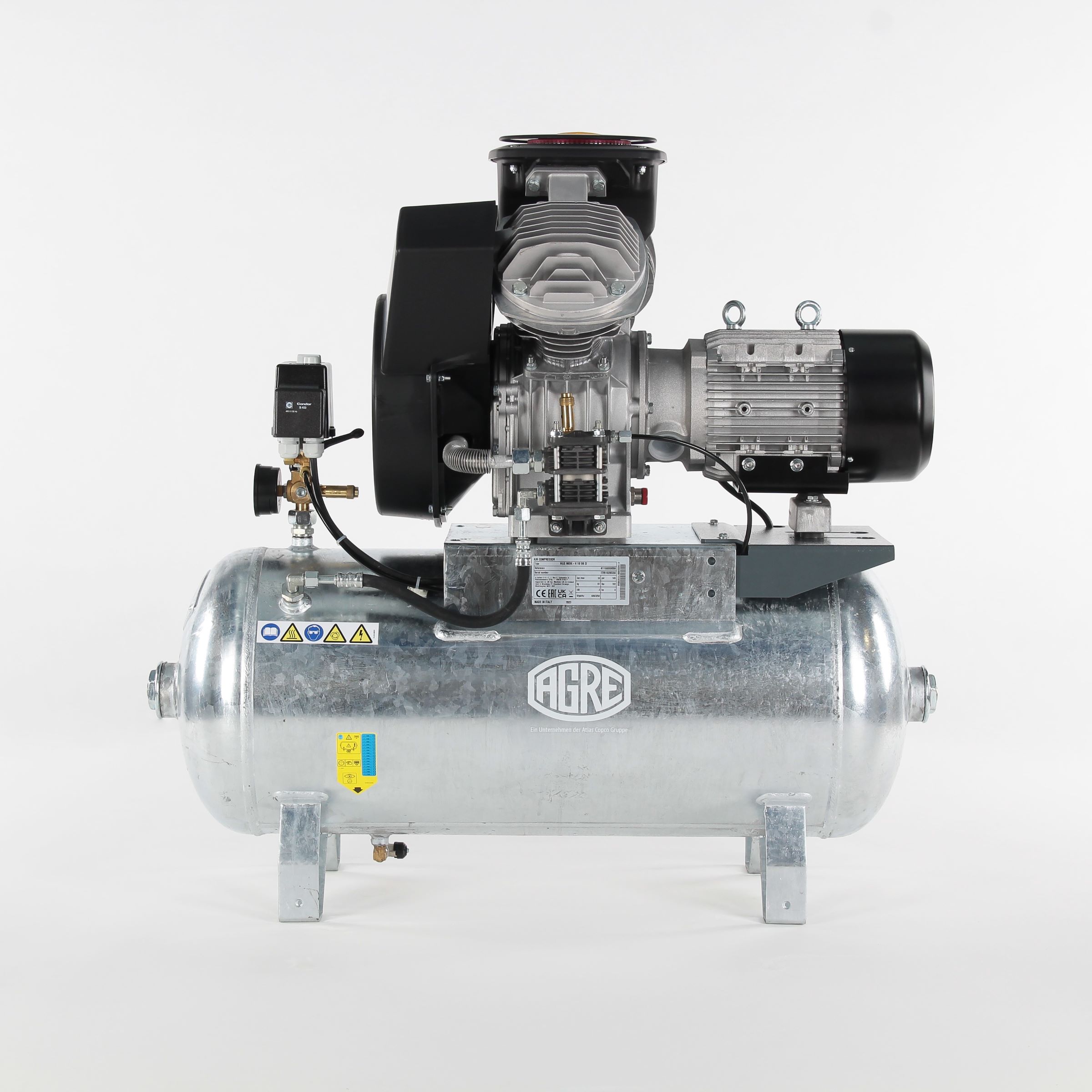 AGRE Industrie-Kolbenkompressor Typ ALG MEK-O-2 10 90 W 4116002218 auf verzinktem Behälter