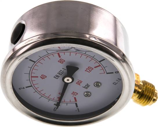Glycerin-Manometer senkrecht (CrNi/Ms), 63mm, -1 bis 9 bar -Eco-Line