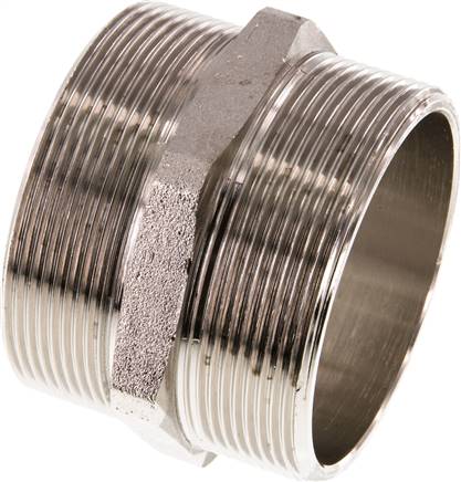 Doppelnippel G 2-1/2"-G 2-1/2", Messing vernickelt