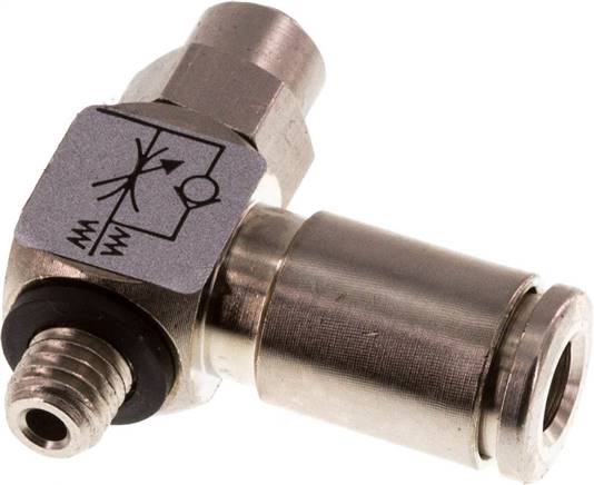 Winkel-Drosselrückschlagventil M 5-4mm,zuluftregelnd, Messing, Eco