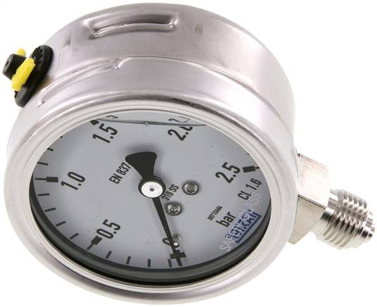 Chemie-Glycerin-Manometer senkrecht, 63mm, 0 - 2,5 bar