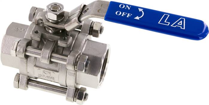 3-teiliger Edelstahl-Kugelhahn, G 1-1/4", 0 bis 63bar