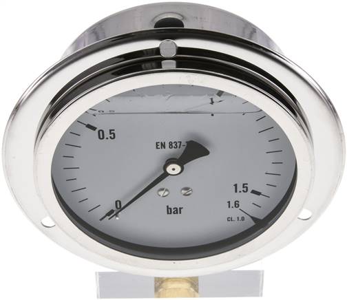 Glycerin-Einbaumanometer,Frontring, 100mm, 0 - 1,6 bar -Eco-Line