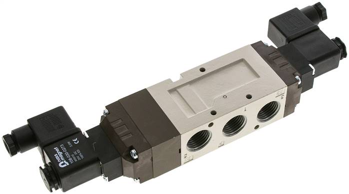 5/3-Wege Magnetventil, G 1/2", Mittelstellung entlüftet, 12 V=, Pilot: Polyamid