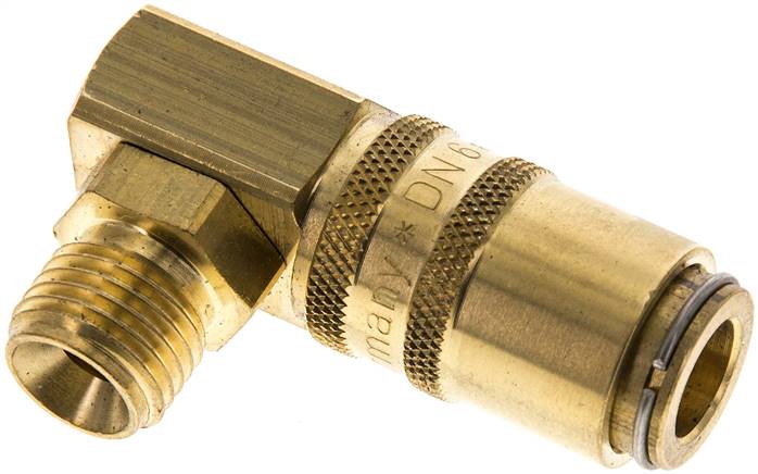 90°-Temperier-Schnellkupplung 9mm Zapfen,G 1/4"(AG), Messing, mit Entriegelungssicherung