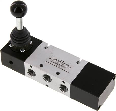 5/3-Wege Handhebelventil, G 1/4", Mittelstellung geschlossen, Federrückstellung, XMV 2310