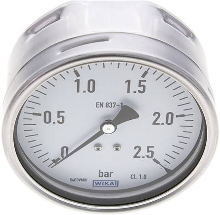 Manometer waagerecht (CrNi/Ms), 100mm, 0 - 2,5 bar