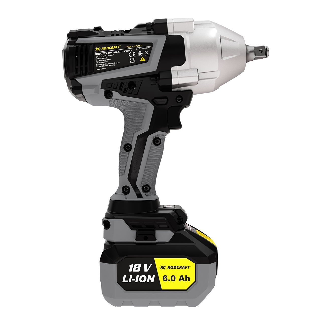 Rodcraft RC9077K6 Akku-Schlagschrauber"eBeast", Vierkant 1/2 Zoll, max. Lösemoment 1500 Nm, inkl. 2x 6 Ah Akku, Ladegerät und Stofftasche