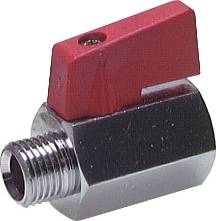 Messing-Minikugelhahn G 1/4" Innengewinde / Außengewinde, PN 15, Knebelgriff