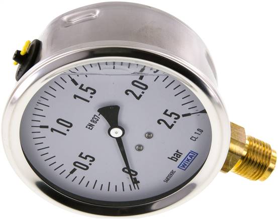 Glycerin-Manometer senkrecht (CrNi/Ms),100mm, 0 - 2,5 bar