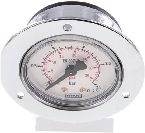 Einbaumanometer (CrNi/Ms), Frontring, 50mm, 0 - 2,5 bar