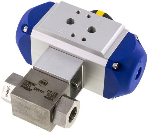 Pneumat. Hochdruck-Kugelhahn, Edelstahl, doppeltwirkend, G 3/8"
