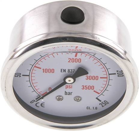 Glycerin-Manometer waagerecht (CrNi/Ms),63mm, 0 - 250bar -Eco-Line